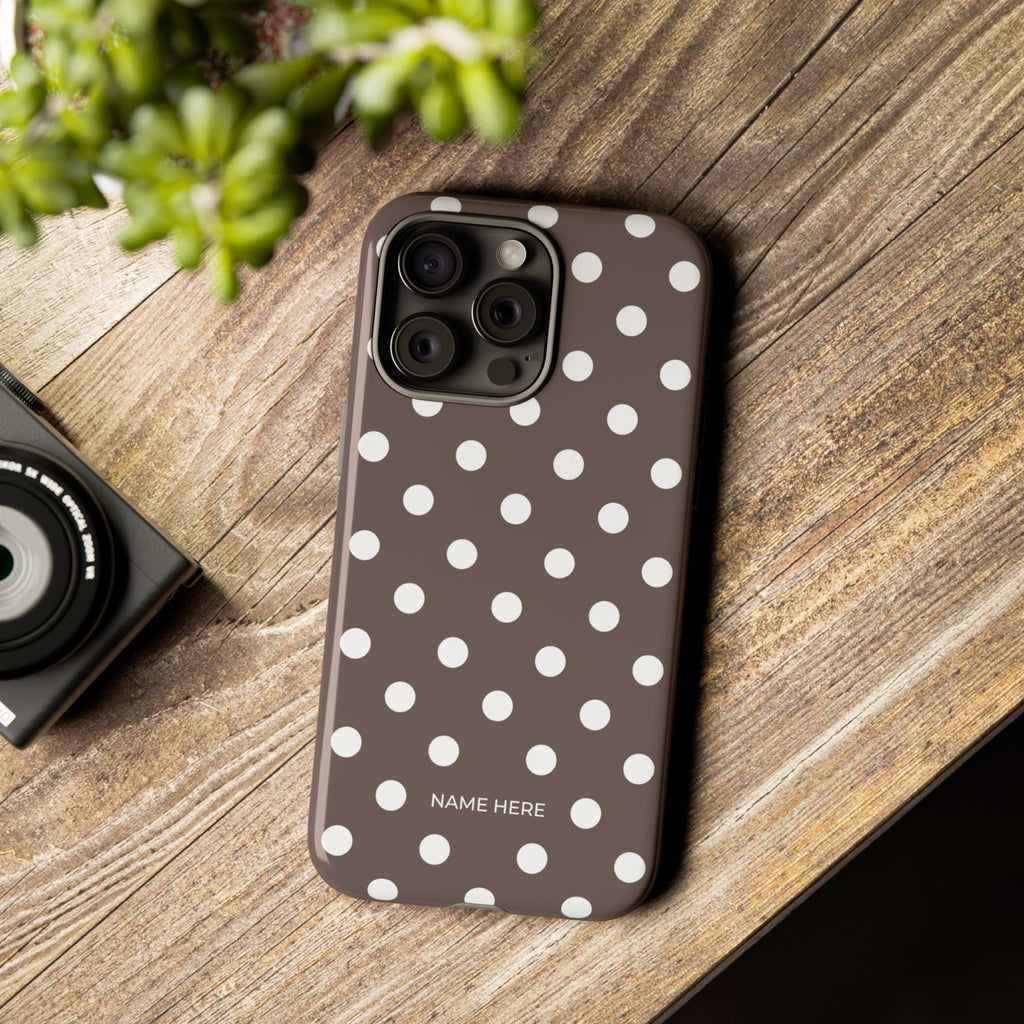 Brown & White PolkaDot Customisable Case