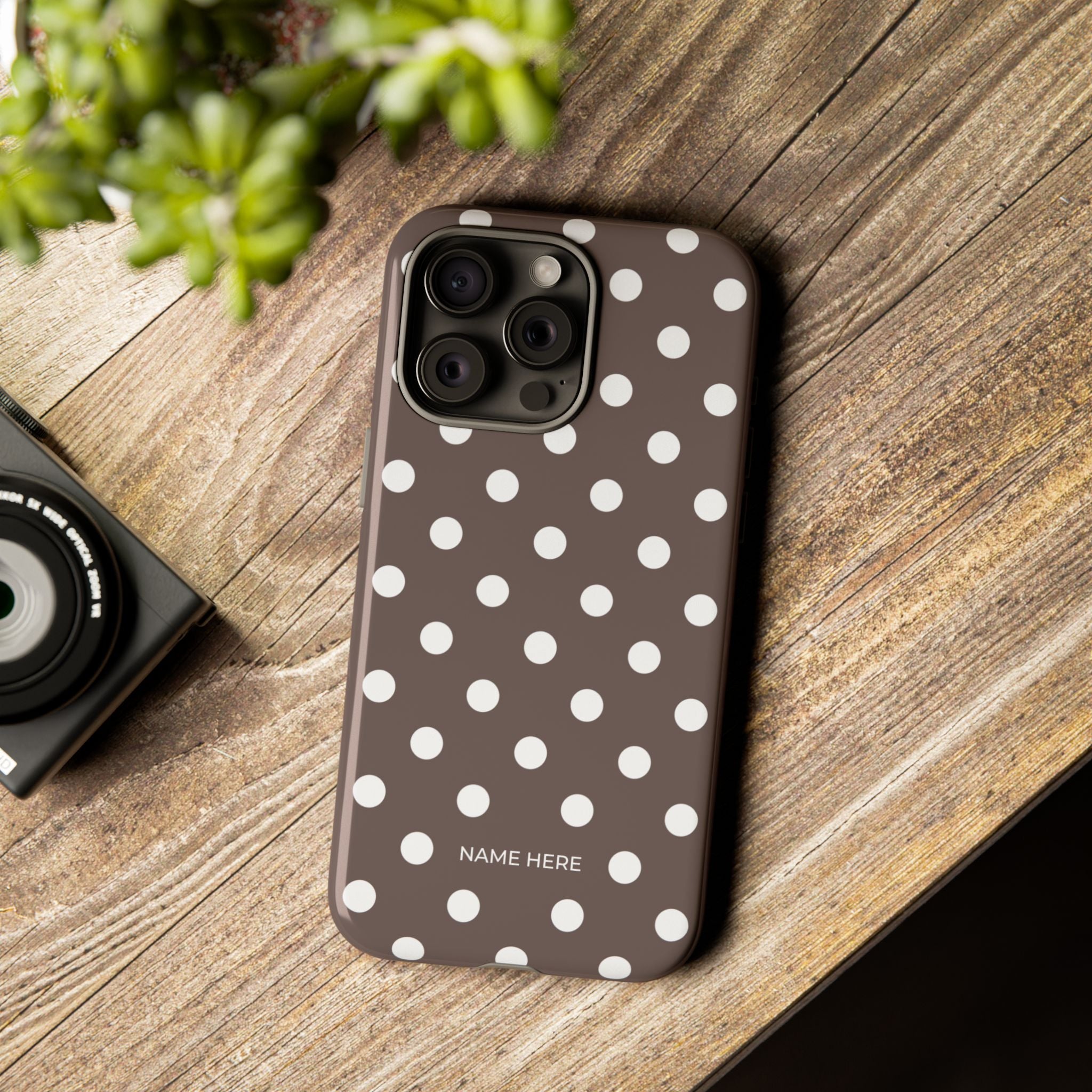 Brown & White PolkaDot Customisable Case