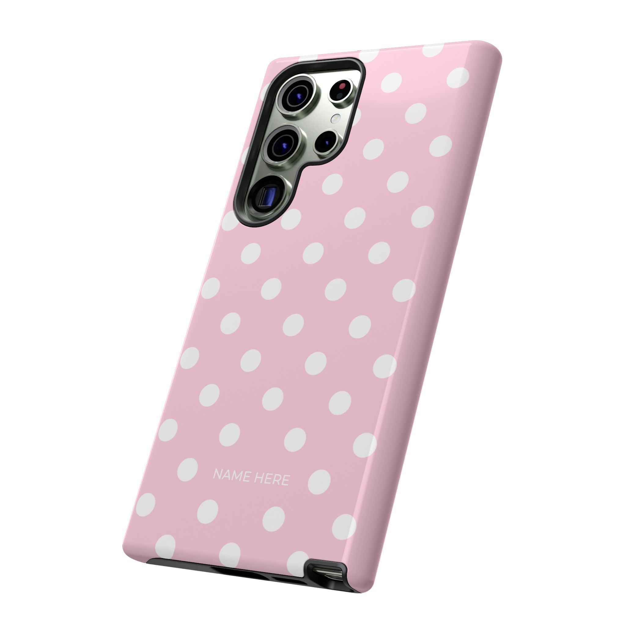Pink & White PolkaDot Customisable Name Case