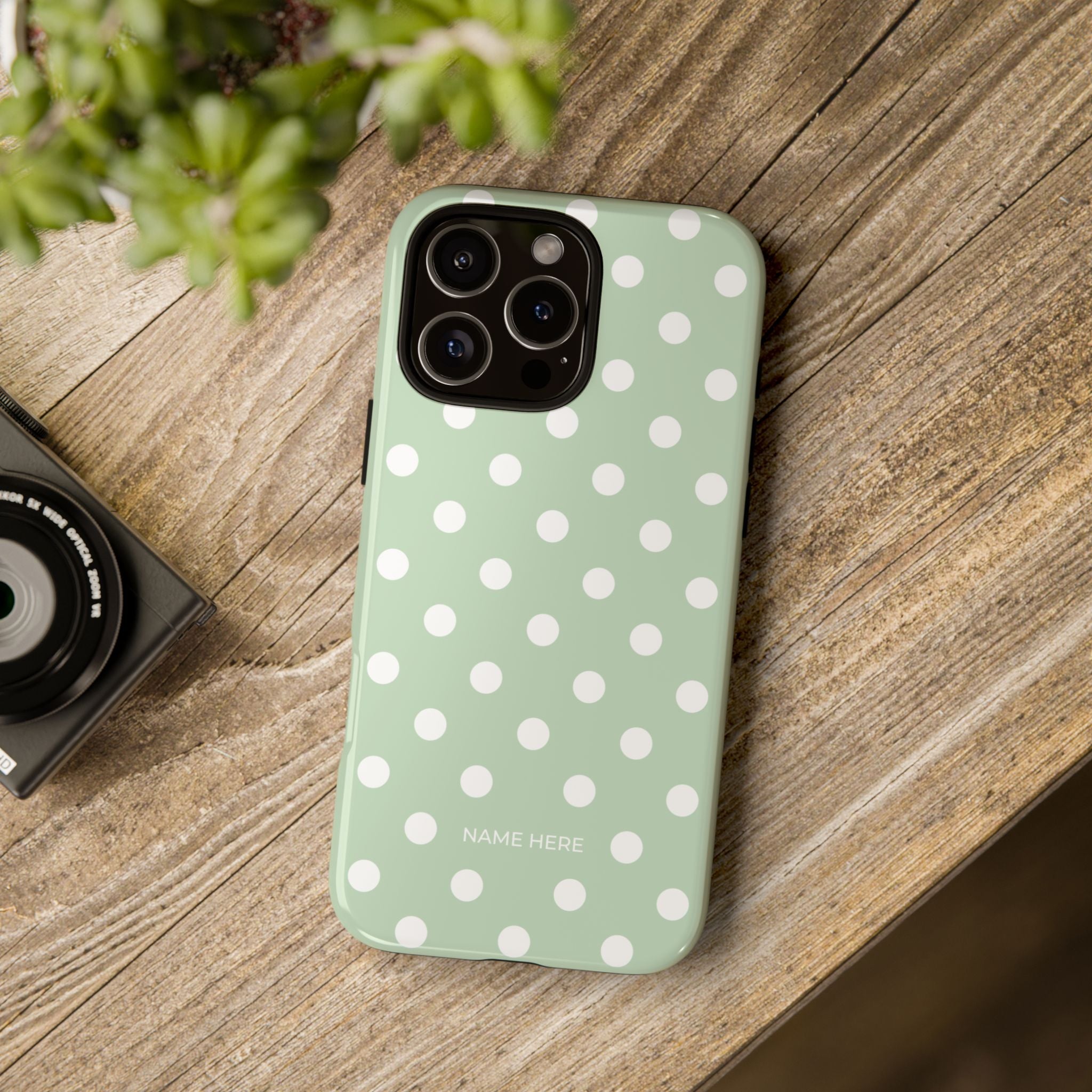 Green & White Polka Dot Customisable Case