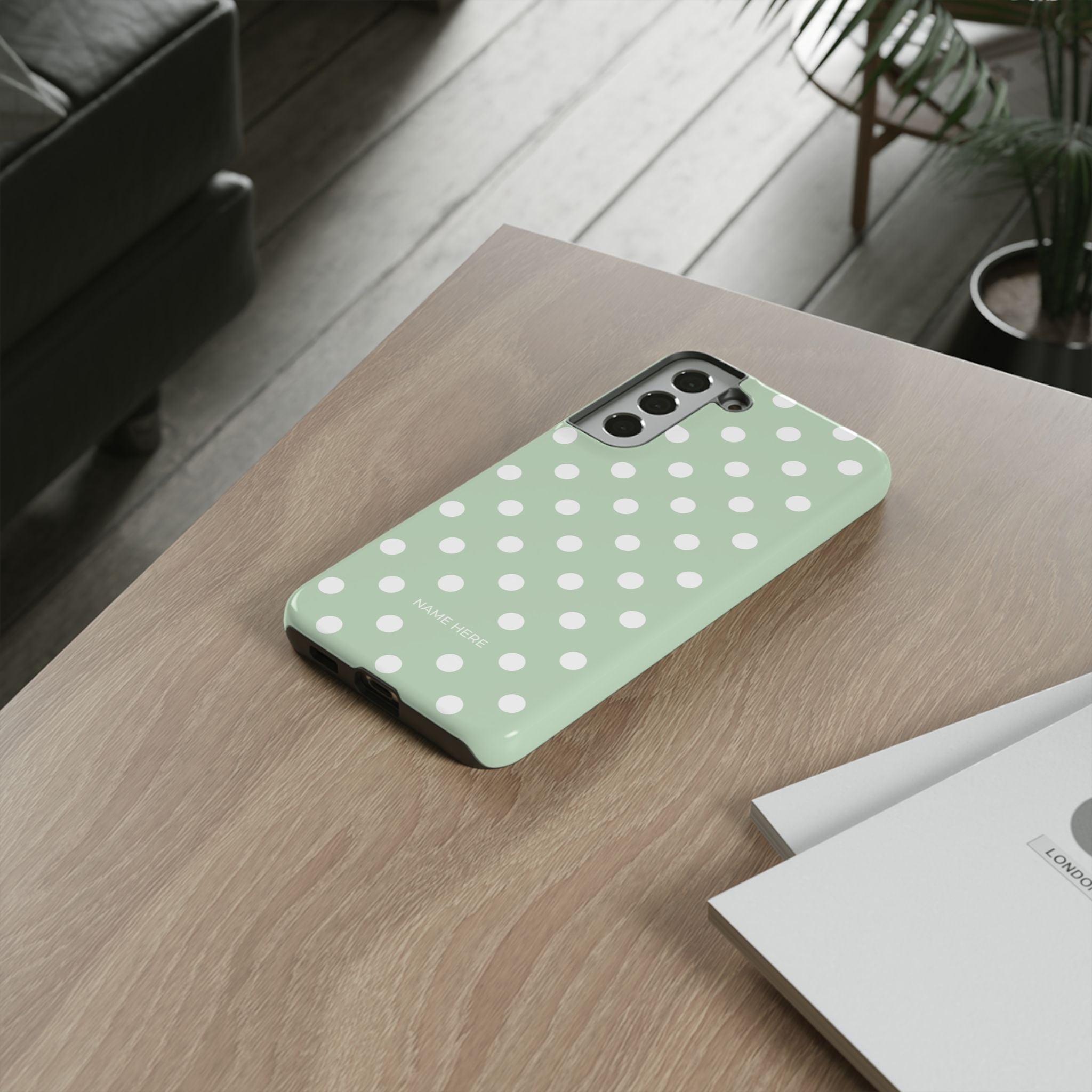 Green & White Polka Dot Customisable Case