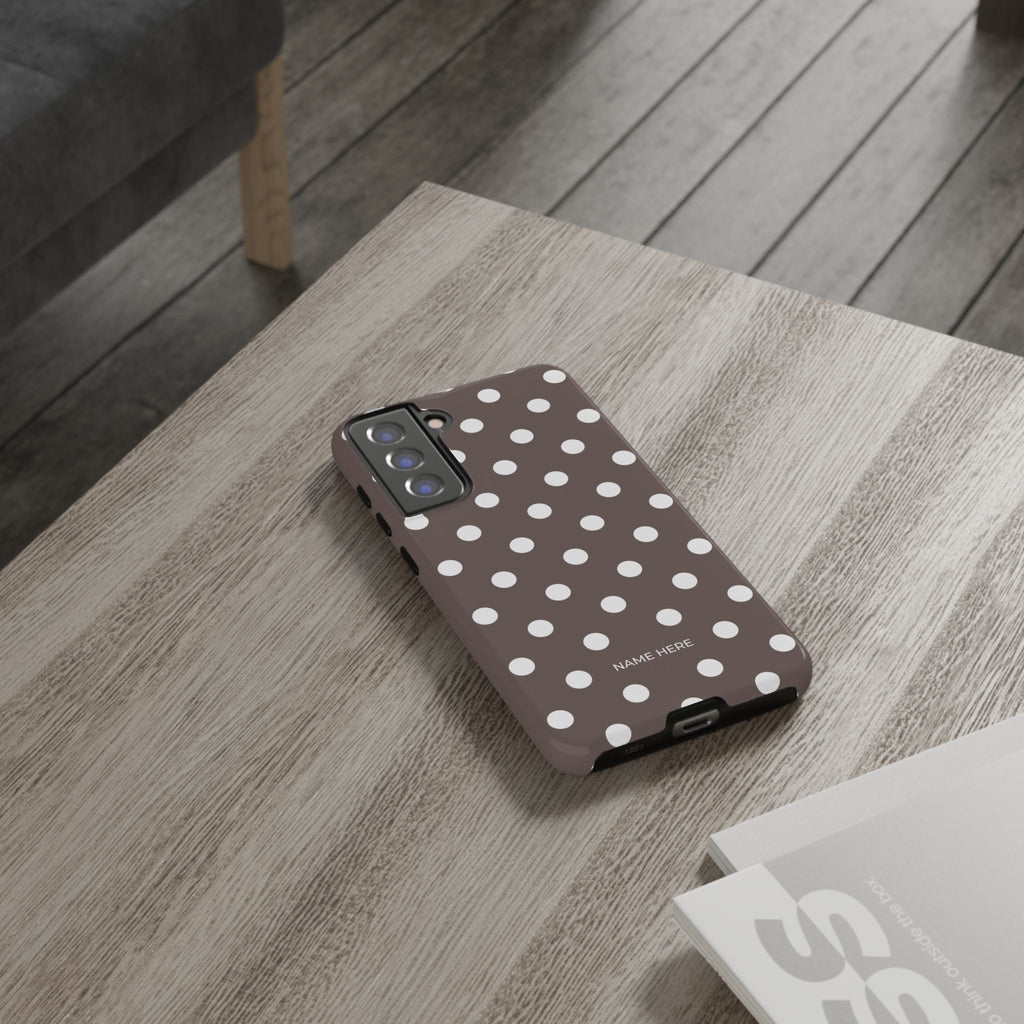 Brown & White PolkaDot Customisable Case