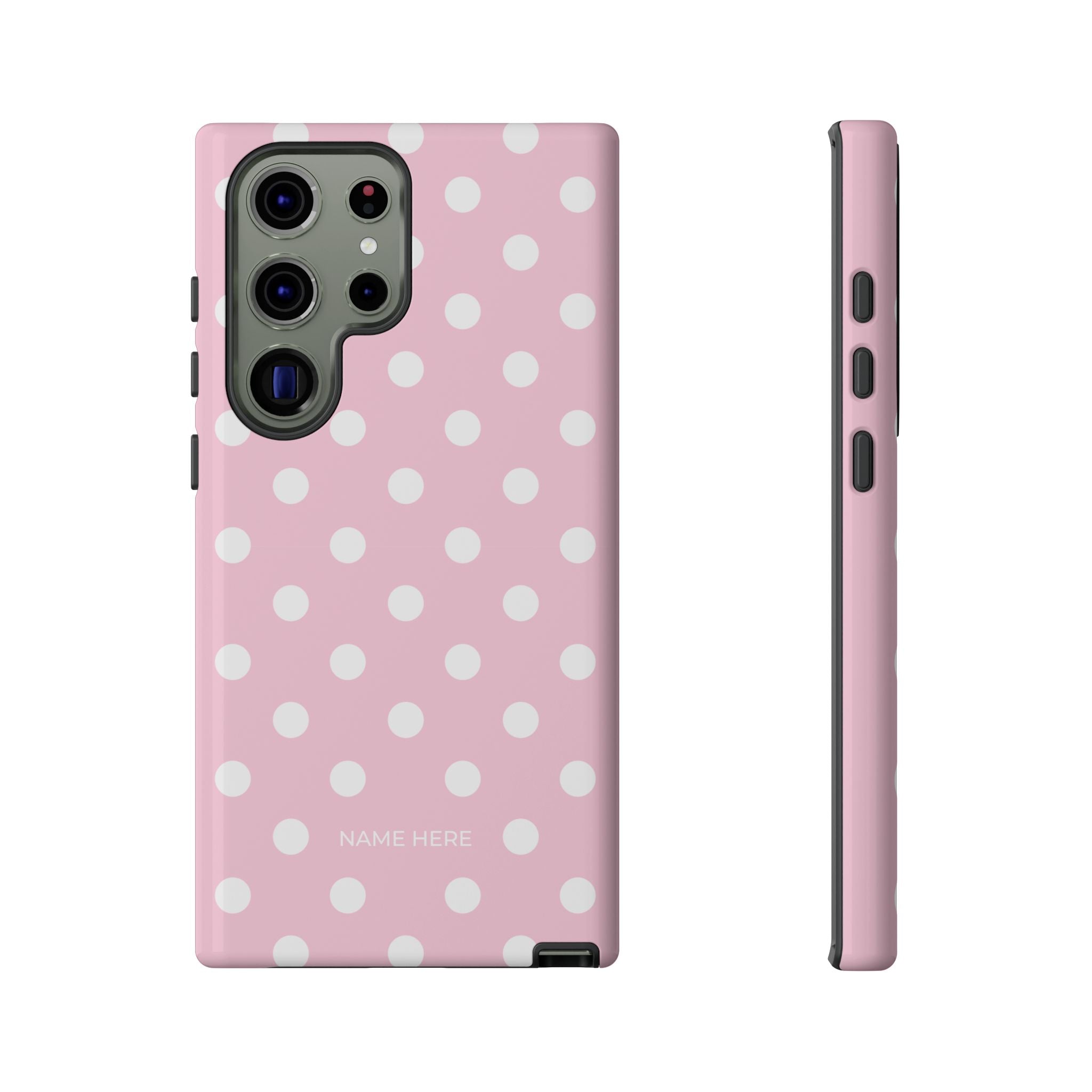 Pink & White PolkaDot Customisable Name Case