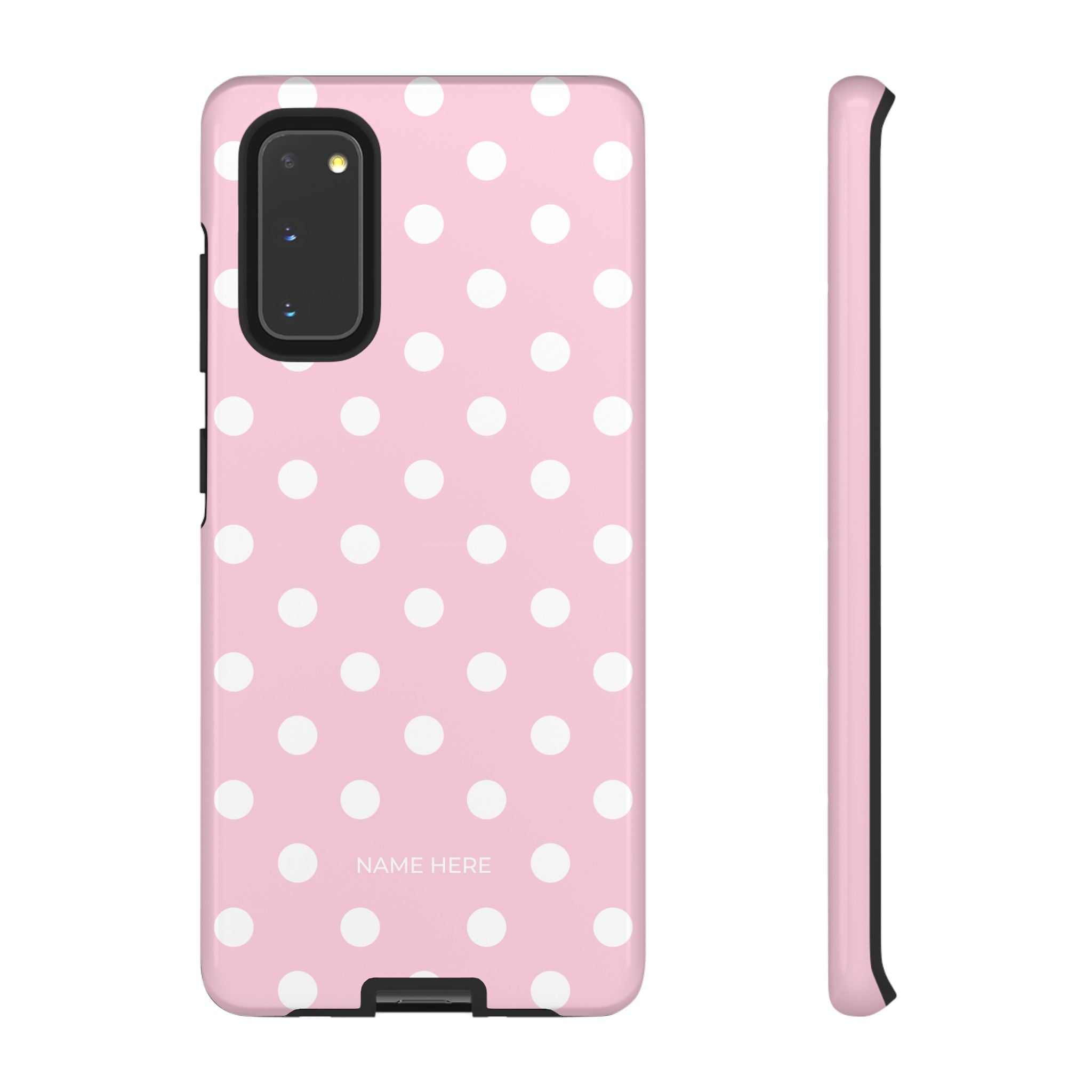 Pink & White PolkaDot Customisable Name Case