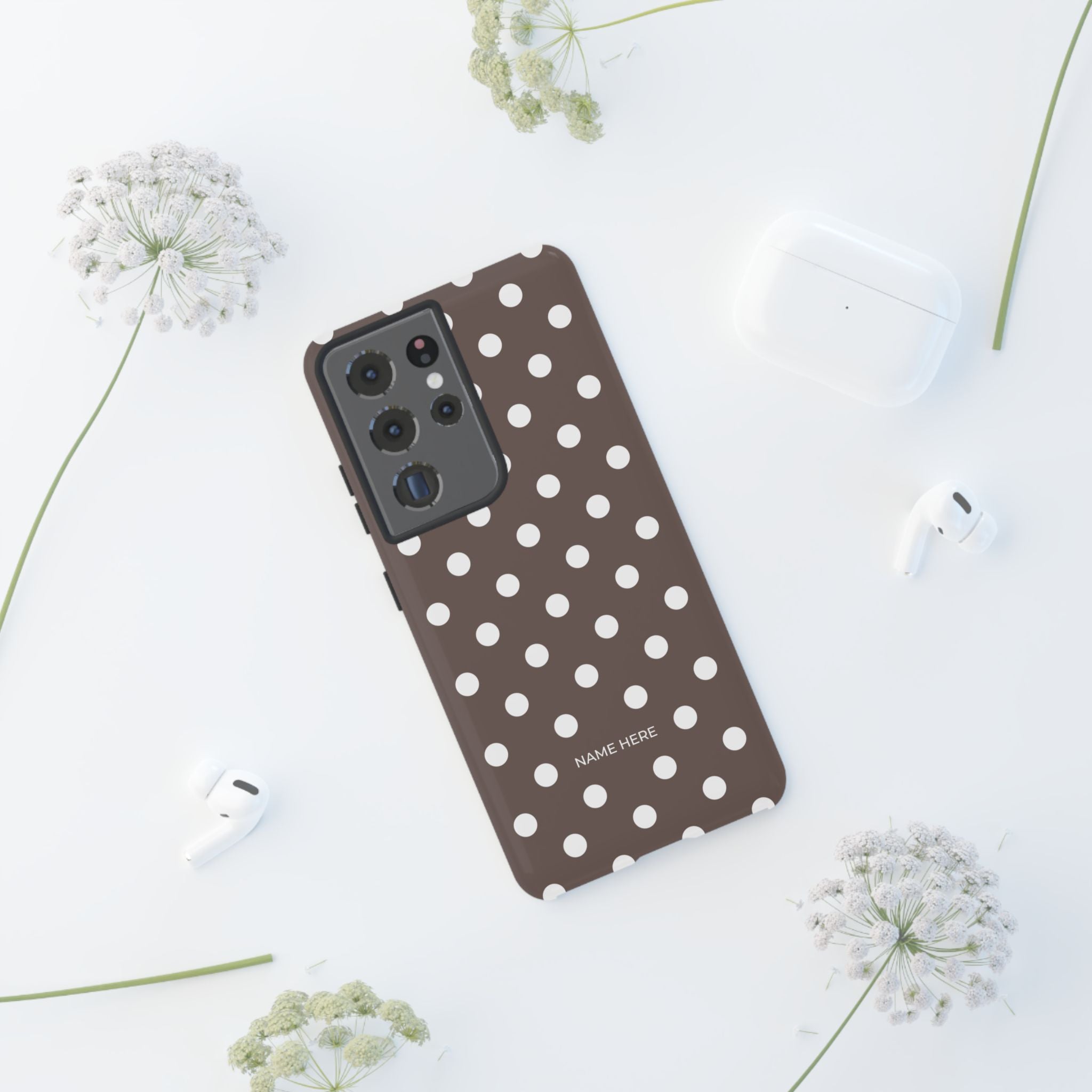 Brown & White PolkaDot Customisable Case