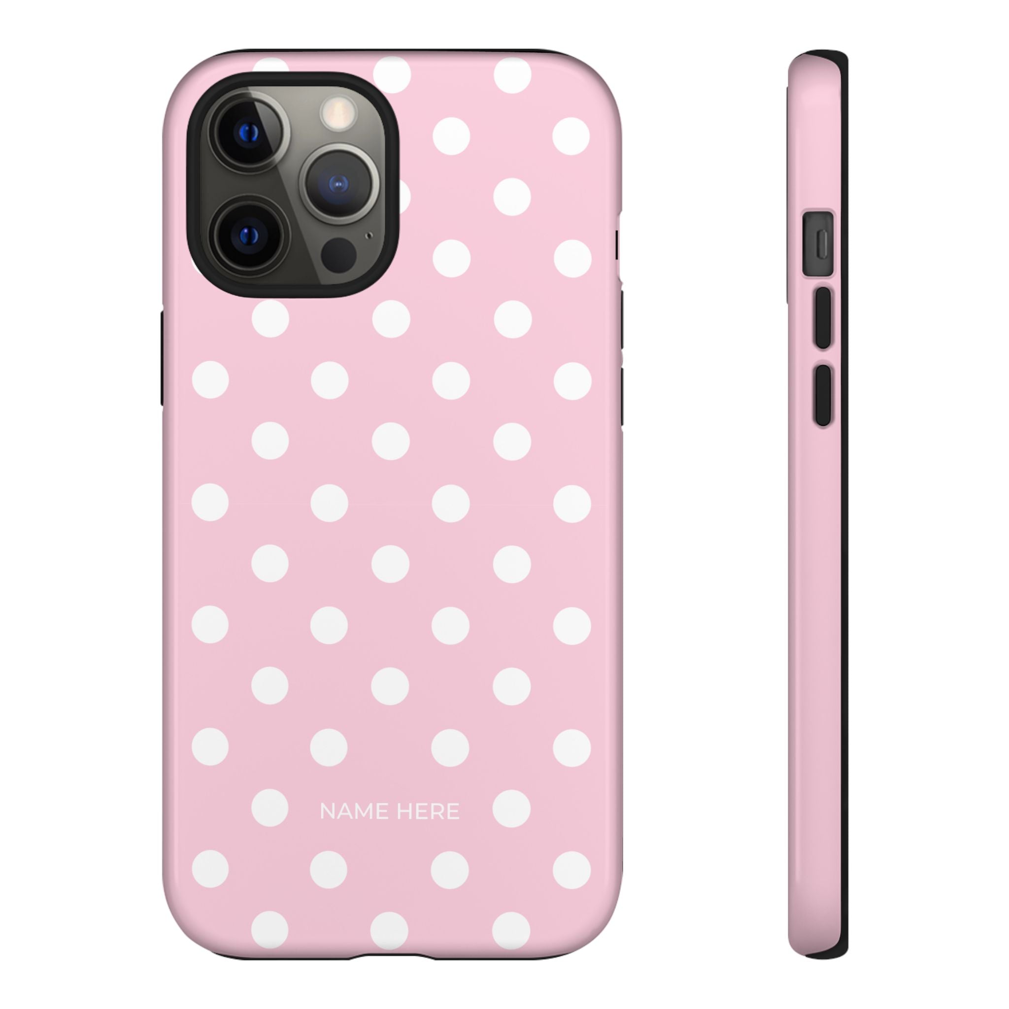 Pink & White PolkaDot Customisable Name Case