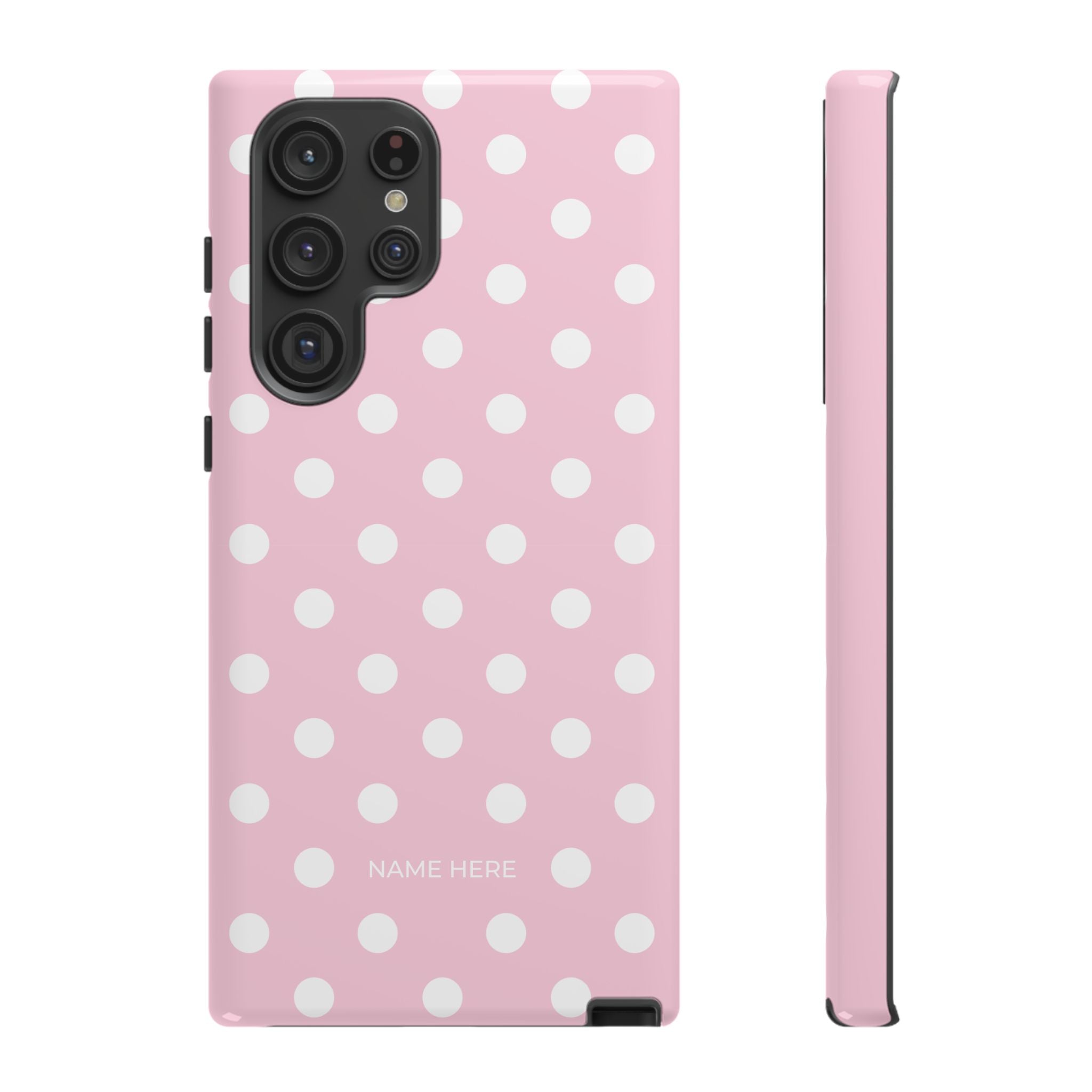 Pink & White PolkaDot Customisable Name Case