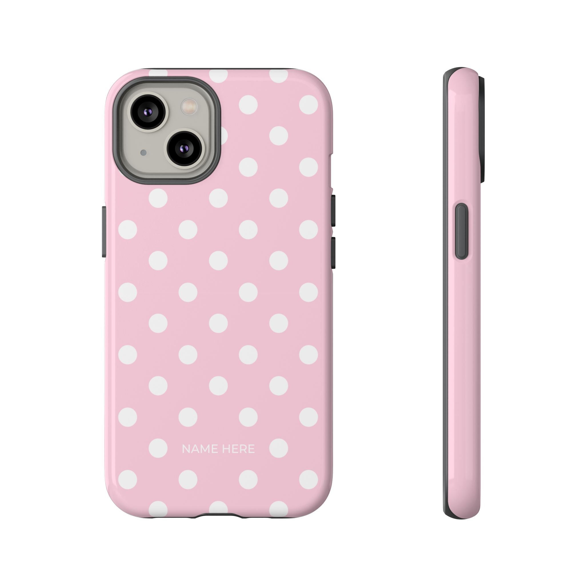 Pink & White PolkaDot Customisable Name Case