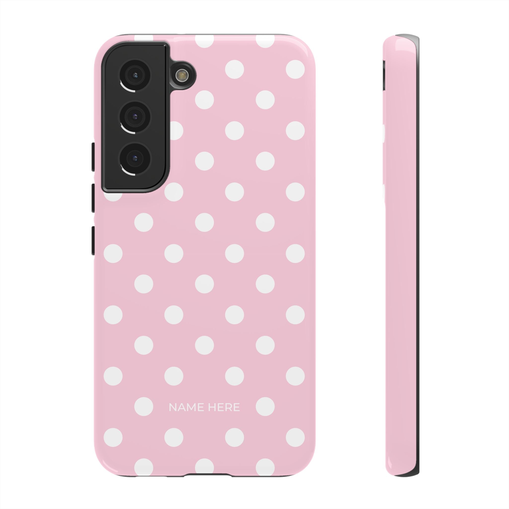 Pink & White PolkaDot Customisable Name Case