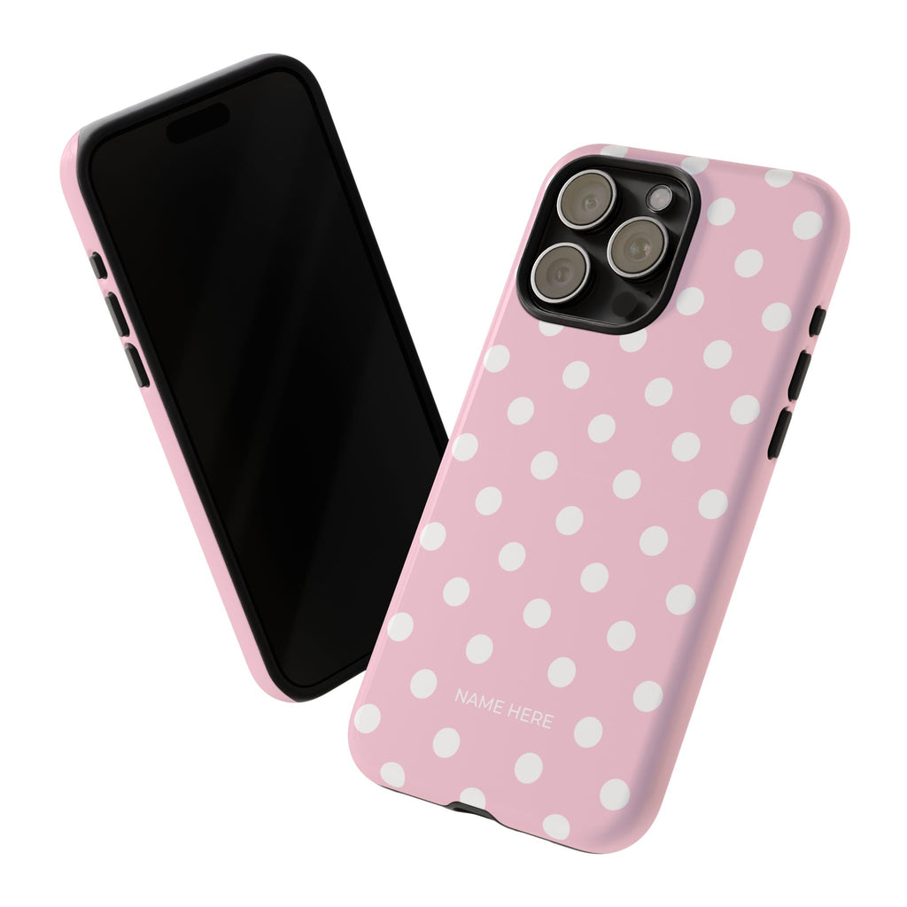 Pink & White PolkaDot Customisable Name Case