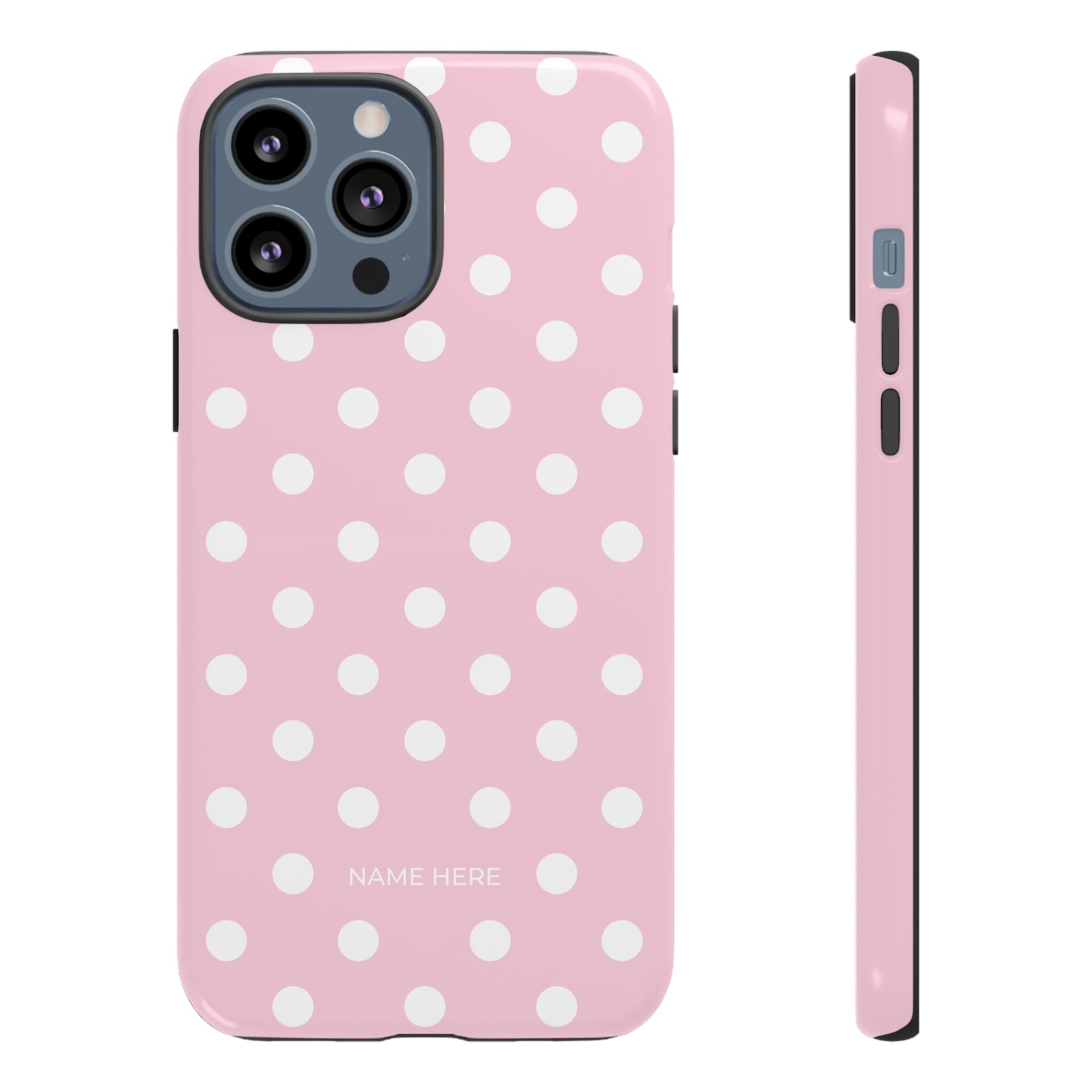 Pink & White PolkaDot Customisable Name Case