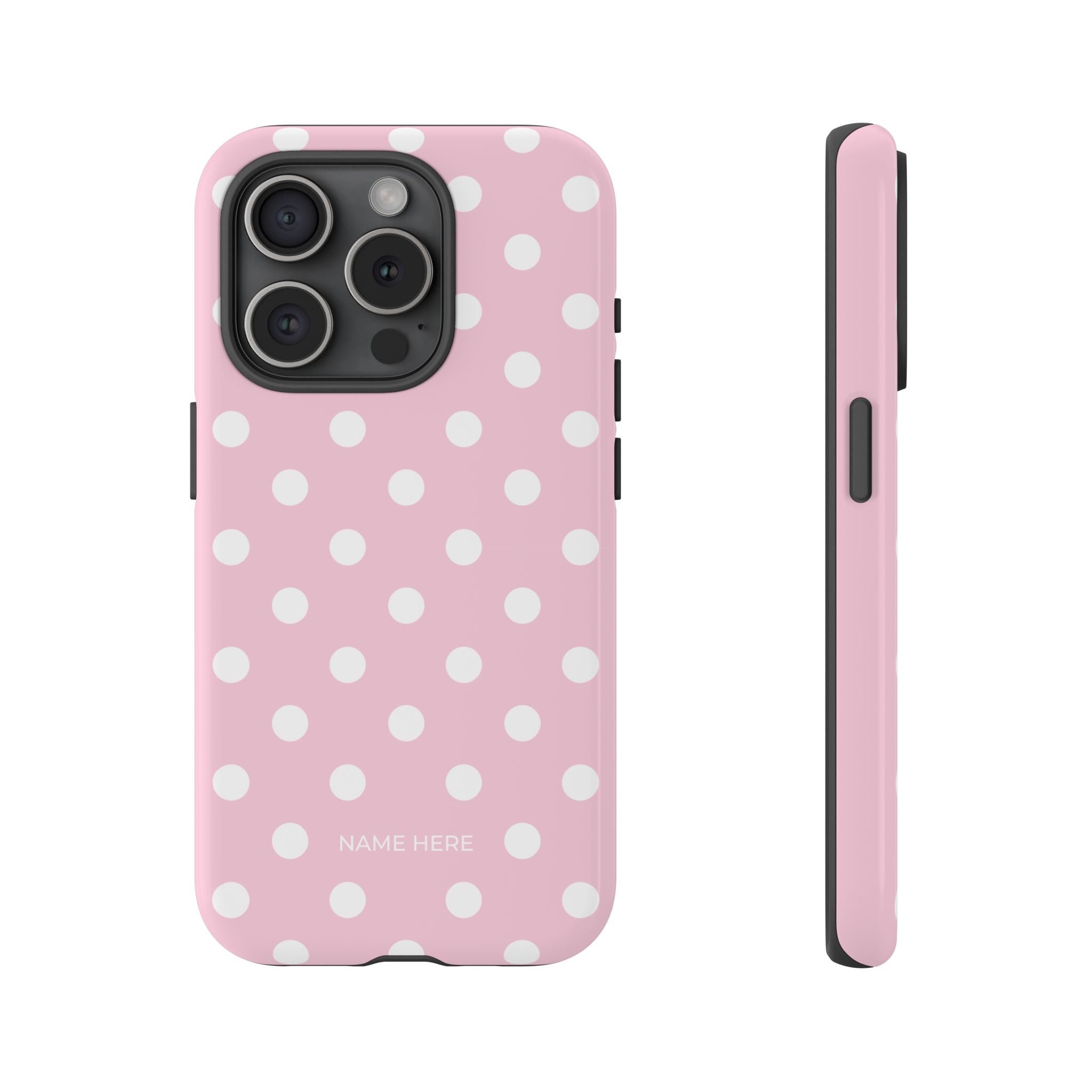 Pink & White PolkaDot Customisable Name Case