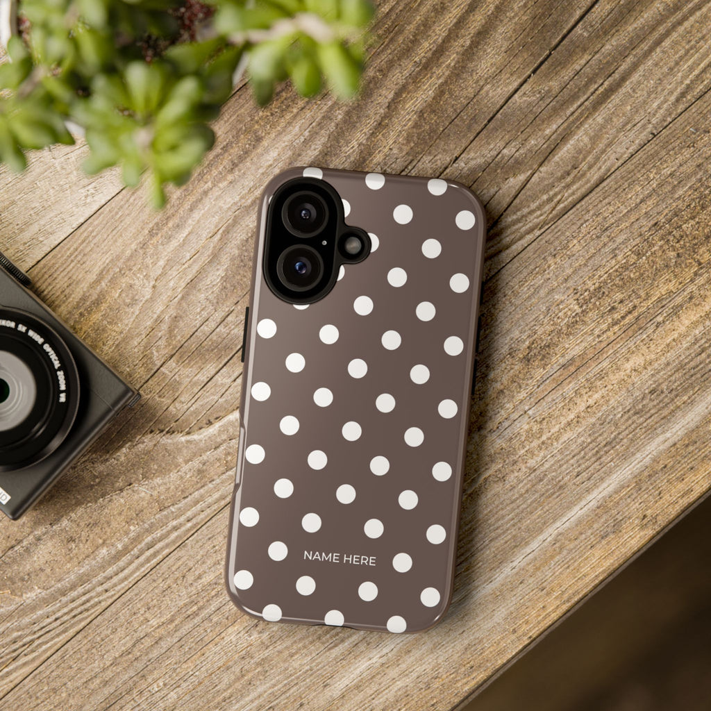 Brown & White PolkaDot Customisable Case
