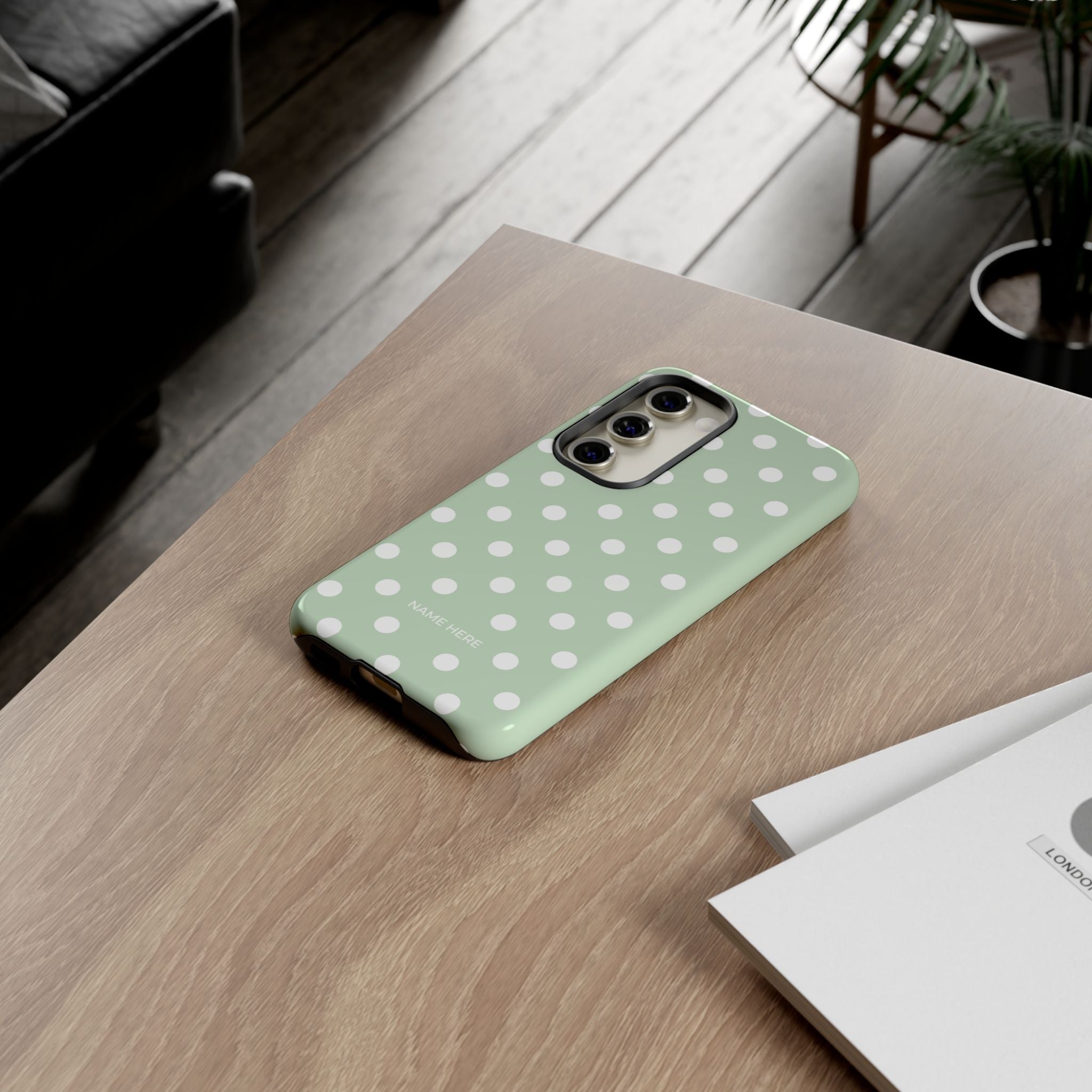 Green & White Polka Dot Customisable Case